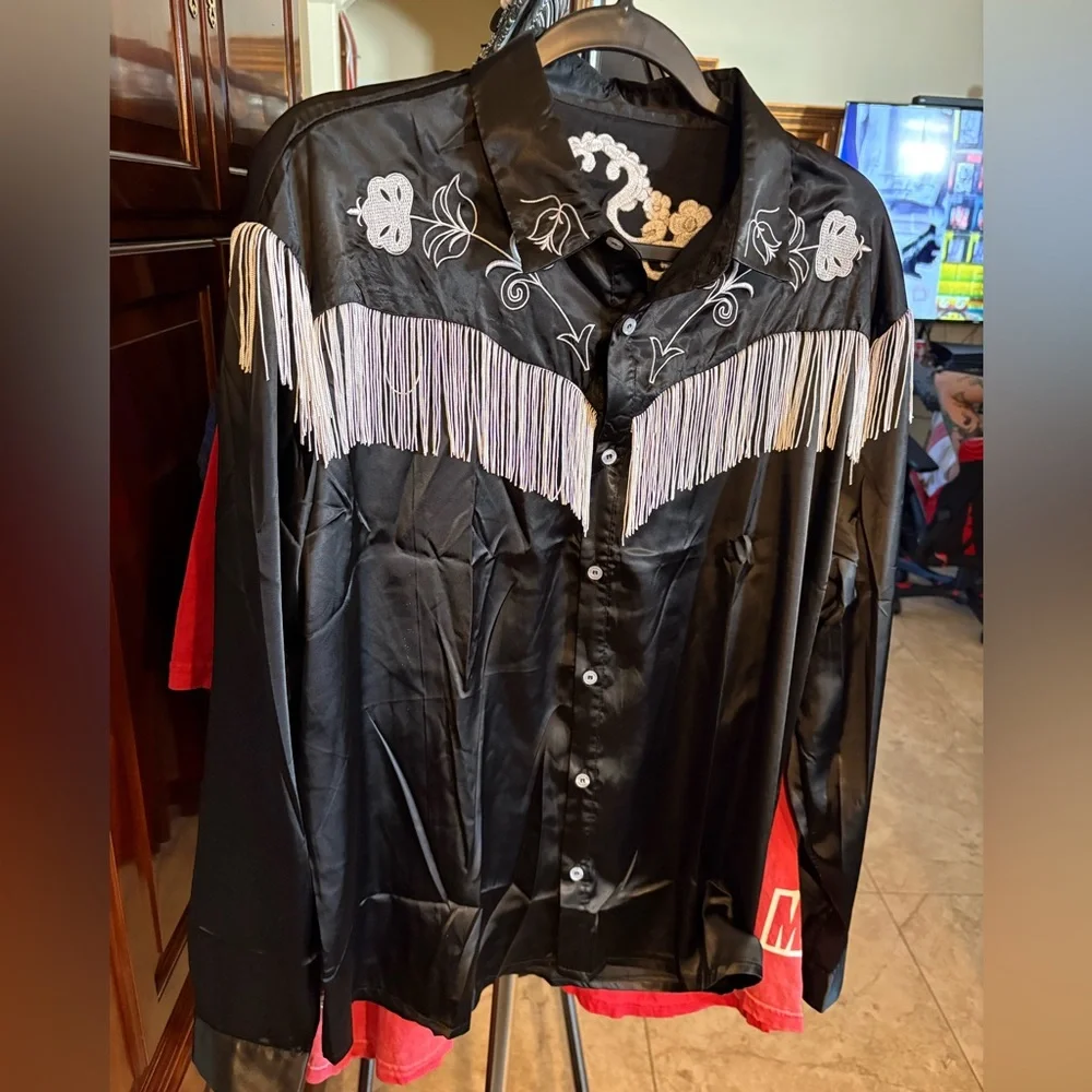 Black Western Fringe Shirt - Picture 1 of 4